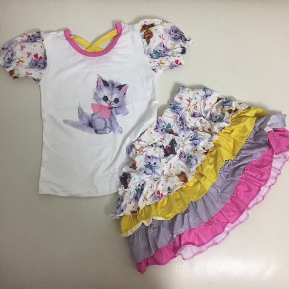 Kitty cat cute ruffle skirt with a top tee - Picture 2 of 8